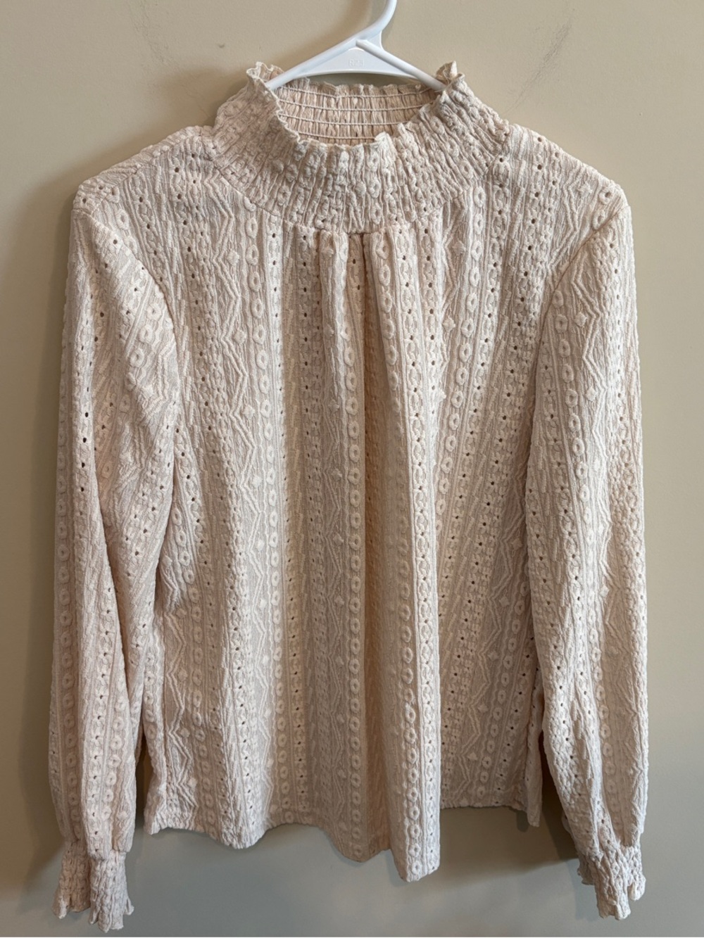Women's Cream Lace Mock-Neck Blouse